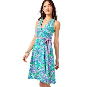 Lilly Pulitzer Turquoise Pink Floral Clancie Wrap dress size XXS